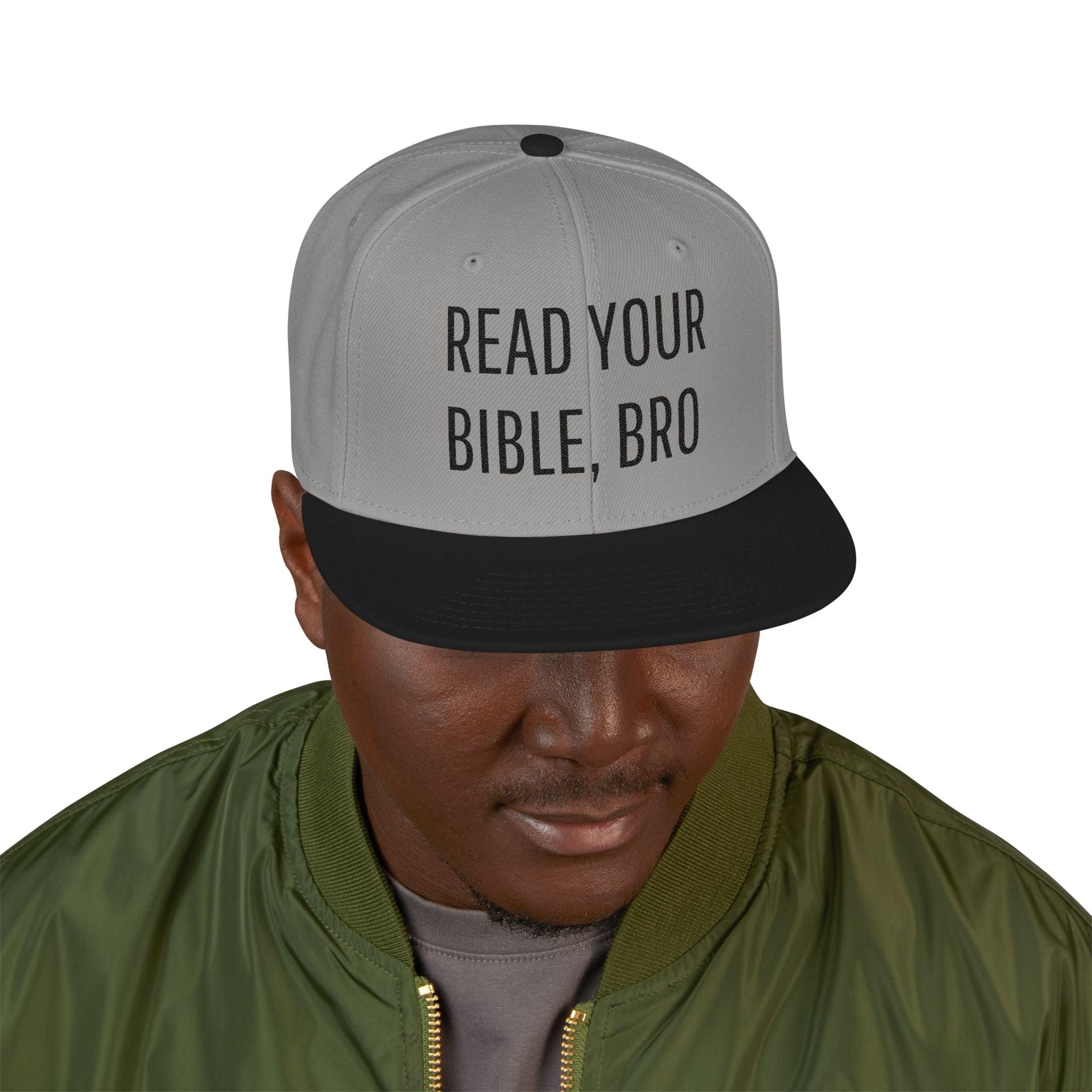 Read Your Bible, Bro Embroidered Flat Bill Snapback Cap