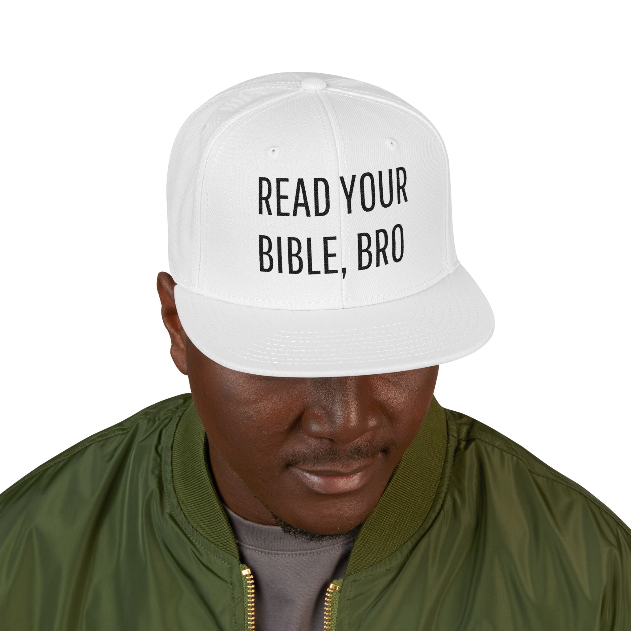 Read Your Bible, Bro Embroidered Flat Bill Snapback Cap