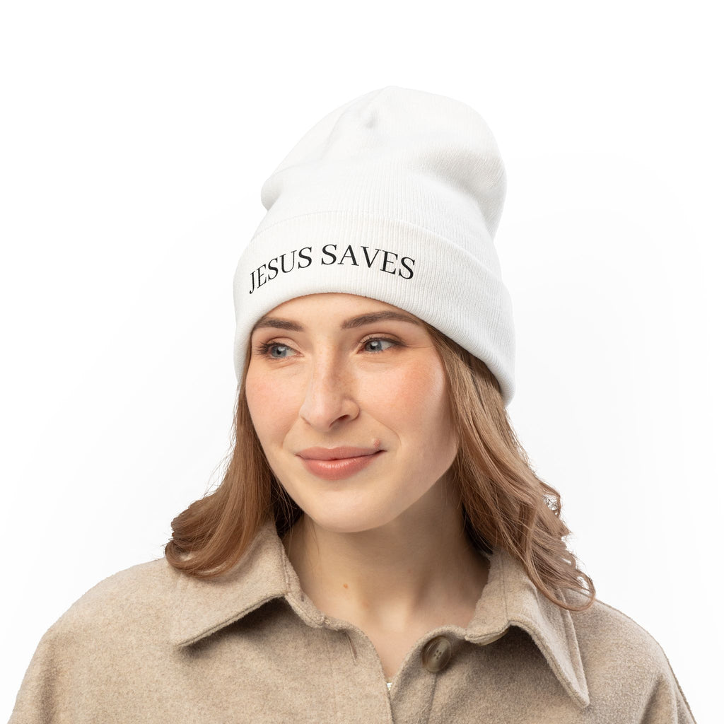 Embroidered JESUS SAVES Knit Beanie