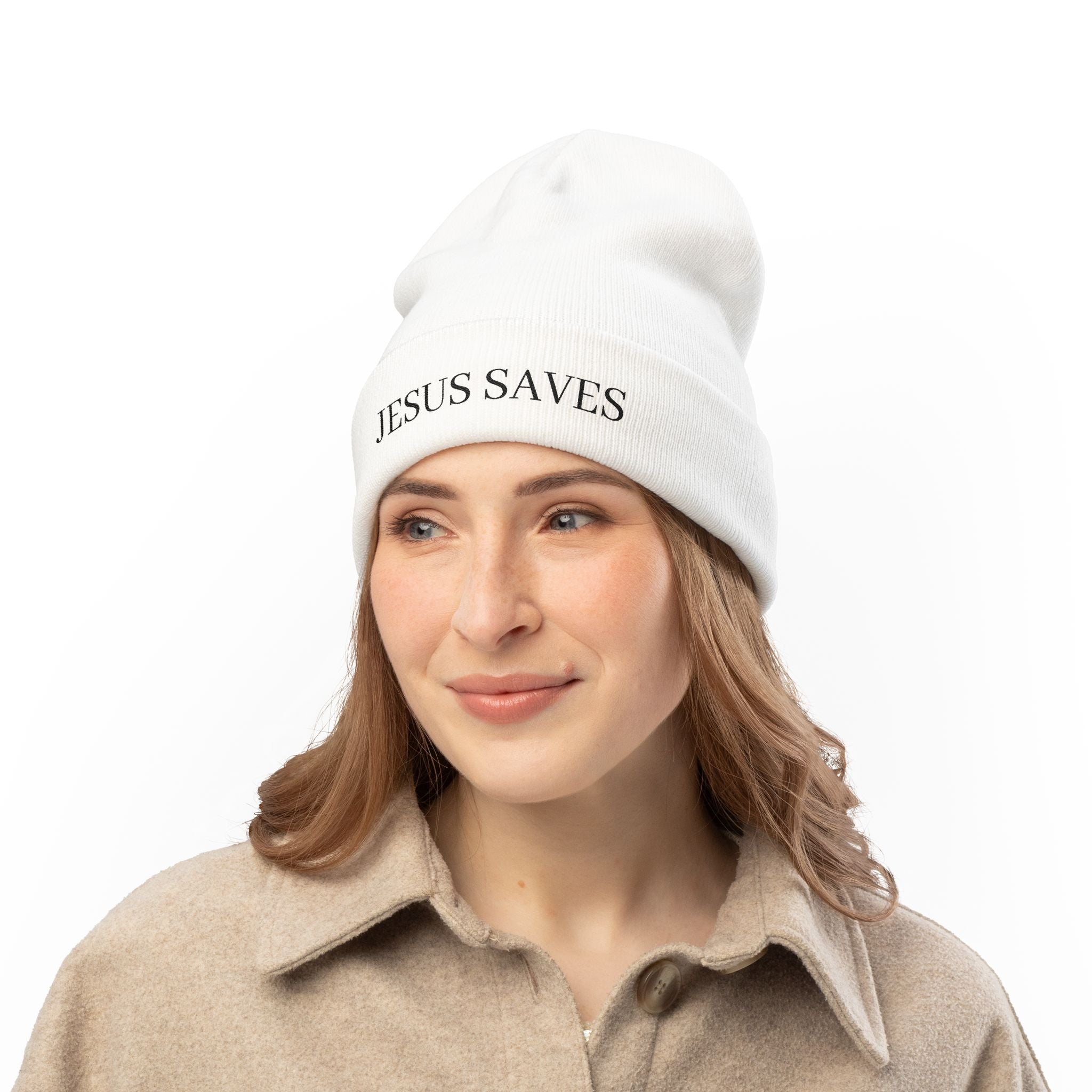 Embroidered JESUS SAVES Knit Beanie