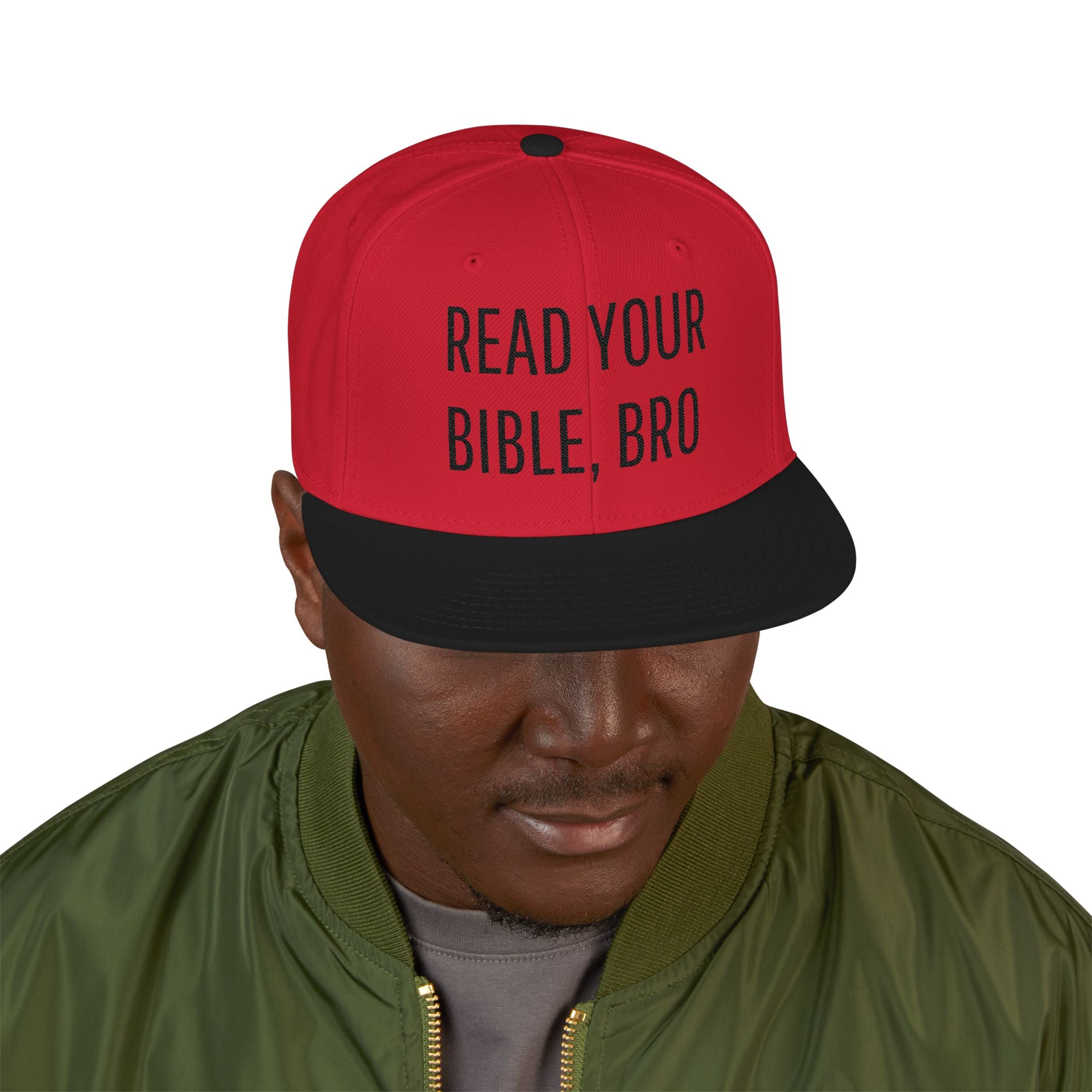 Read Your Bible, Bro Embroidered Flat Bill Snapback Cap