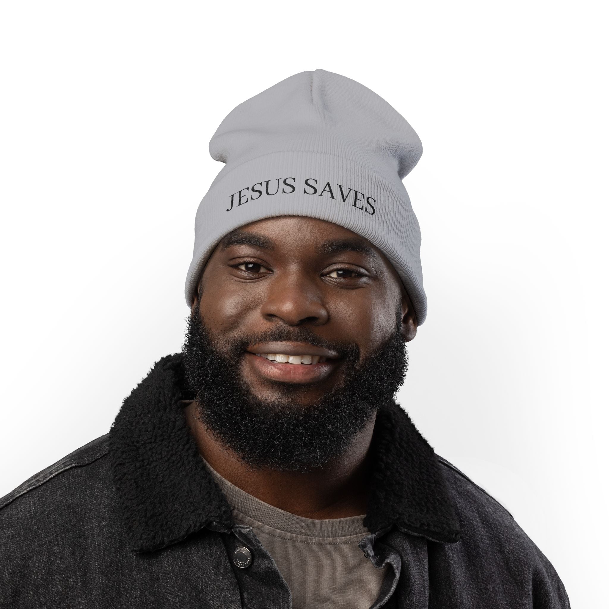 Embroidered JESUS SAVES Knit Beanie